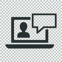 Online training process icon in flat style. Webinar seminar vector illustration on isolated background. E-learning business concept.