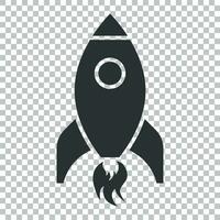 Cartoon rocket space ship icon in flat style. Spaceship vector illustration on isolated background. Rocket start business concept.