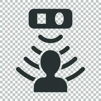 Motion sensor icon in flat style. Sensor waves with man vector illustration on isolated background. People security connection business concept.