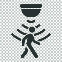 Motion sensor icon in flat style. Sensor waves with man vector illustration on isolated background. People security connection business concept.