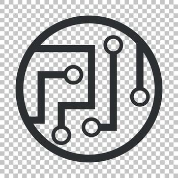 Circuit board icon in flat style. Technology microchip vector illustration on isolated background. Processor motherboard business concept.