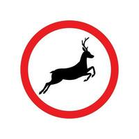 Vector warning road sign with deer in red circle