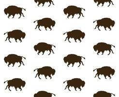 Vector seamless pattern of wild american bison silhouette