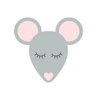 Vector flat cartoon gray mouse rat face