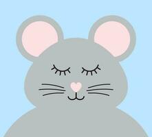 Vector flat cartoon gray mouse rat face