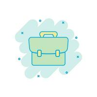 Vector cartoon suitcase icon in comic style. Luggage bag sign illustration pictogram. Diplomat case business splash effect concept.