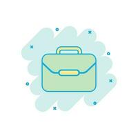 Vector cartoon suitcase icon in comic style. Luggage bag sign illustration pictogram. Diplomat case business splash effect concept.