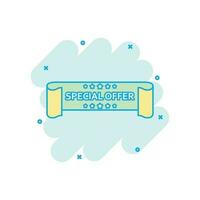 Vector cartoon special offer ribbon icon in comic style. Discount, sale sticker label sign illustration pictogram. Special offer tag business splash effect concept.