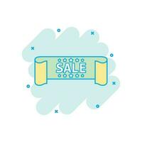 Vector cartoon sale ribbon icon in comic style. Discount, sale sticker label sign illustration pictogram. Sold ribbon business splash effect concept.