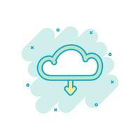 Cartoon colored internet cloud icon in comic style. Download illustration pictogram. Cloud sign splash business concept. vector