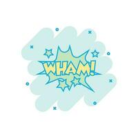 icono de efectos de sonido cómico wham de dibujos animados vectoriales en estilo cómico. pictograma de ilustración de signo de voz de burbuja de sonido. concepto de efecto de salpicadura de negocio wham. vector