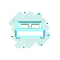 Vector cartoon bed icon in comic style. Bedroom sign illustration pictogram. Bed business splash effect concept.