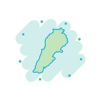 icono de mapa de Líbano de dibujos animados vectoriales en estilo cómico. Pictograma de ilustración de signo de Líbano. concepto de efecto de salpicadura de negocio de mapa de cartografía. vector