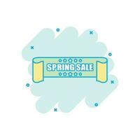 Vector cartoon spring sale ribbon icon in comic style. Discount, sale sticker label sign illustration pictogram. Spring sale tag business splash effect concept.