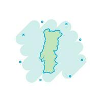 icono de mapa de portugal de dibujos animados vectoriales en estilo cómico. pictograma de ilustración de signo de portugal. concepto de efecto de salpicadura de negocio de mapa de cartografía. vector