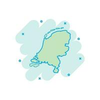 Vector cartoon Netherlands map icon in comic style. Netherlands sign illustration pictogram. Cartography map business splash effect concept.