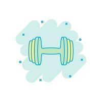 icono de gimnasio de fitness con mancuernas de dibujos animados vectoriales en estilo cómico. Pictograma de ilustración de concepto de barra. concepto de efecto de salpicadura de negocio deportivo de culturismo. vector