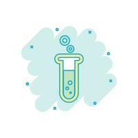 Cartoon colored chemical test tube icon in comic style. Laboratory glassware or beaker equipment illustration pictogram. Experiment flasks sign splash business concept. vector