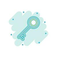 Cartoon colored key icon in comic style. Unlock illustration pictogram. Key sign splash business concept. vector