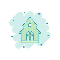 Cartoon colored church sanctuary icon in comic style. Temple building illustration pictogram. Church sign splash business concept. vector