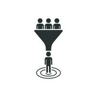 Lead management icon in flat style. Funnel with people vector illustration on white isolated background. Target client business concept.