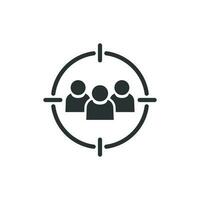 Target audience icon in flat style. Focus on people vector illustration on white isolated background. Human resources business concept.