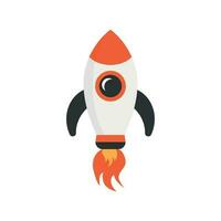 Cartoon rocket space ship icon in flat style. Spaceship vector illustration on white isolated background. Rocket start business concept.