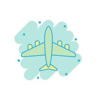 Cartoon colored airplane icon in comic style. Plane illustration pictogram. Aircraft splash business concept. vector