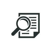 Scrutiny document plan icon in flat style. Review statement vector illustration on white isolated background. Document with magnifier loupe business concept.