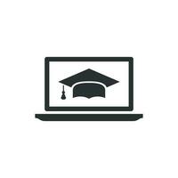 Elearning education icon in flat style. Study vector illustration on white isolated background. Laptop computer online training business concept.