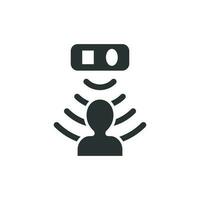 Motion sensor icon in flat style. Sensor waves with man vector illustration on white isolated background. People security connection business concept.