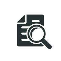 Scrutiny document plan icon in flat style. Review statement vector illustration on white isolated background. Document with magnifier loupe business concept.