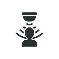 Motion sensor icon in flat style. Sensor waves with man vector illustration on white isolated background. People security connection business concept.