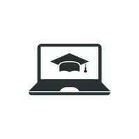 Elearning education icon in flat style. Study vector illustration on white isolated background. Laptop computer online training business concept.