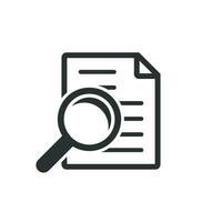 Scrutiny document plan icon in flat style. Review statement vector illustration on white isolated background. Document with magnifier loupe business concept.
