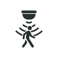 Motion sensor icon in flat style. Sensor waves with man vector illustration on white isolated background. People security connection business concept.