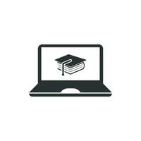 elearning educación icono en plano estilo. estudiar vector ilustración en blanco aislado antecedentes. ordenador portátil computadora en línea formación negocio concepto.