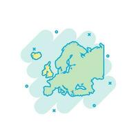 icono de mapa de Europa de color de dibujos animados en estilo cómico. pictograma de ilustración de signo de europa. concepto de negocio de salpicaduras de geografía del país. vector