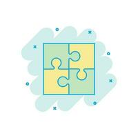 Cartoon colored puzzle icon in comic style. Jigsaw illustration pictogram. Puzzle game sign splash business concept. vector