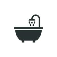 Bath shower icon in flat style. Bathroom hygiene vector illustration on white isolated background. Bath spa business concept.