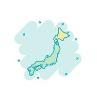 icono de mapa de japón de color de dibujos animados en estilo cómico. pictograma de ilustración de signo de japón. concepto de negocio de salpicaduras de geografía del país. vector