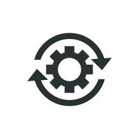 Workflow process icon in flat style. Gear cog wheel with arrows vector illustration on white isolated background. Workflow business concept.