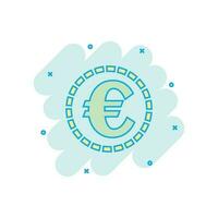 Cartoon colored euro coins icon in comic style. Money coin illustration pictogram. Euro cash sign splash business concept. vector