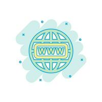 Cartoon colored go to web icon in comic style. Globe world illustration pictogram. WWW url sign splash business concept. vector