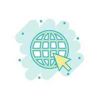 Cartoon colored go to web icon in comic style. Globe world illustration pictogram. WWW url sign splash business concept. vector