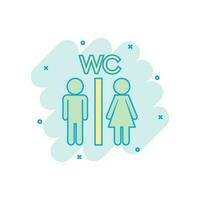 Cartoon colored man and woman icon in comic style. Restroom illustration pictogram. WC toilet sign splash business concept. vector