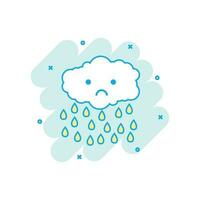 Cartoon colored cloud with rain icon in comic style. Clouds illustration pictogram. Rain sign splash business concept. vector