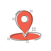 Vector cartoon map pointer icon in comic style. Gps navigation mark illustration pictogram. Pointer destination business splash effect concept.