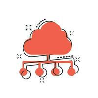 Vector cartoon cloud computing technology icon in comic style. Infographic analytics illustration pictogram. Network business splash effect concept.