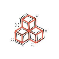 Vector cartoon blockchain technology icon in comic style. Cryptography cube block concept illustration pictogram. Blockchain algorithm business splash effect concept.